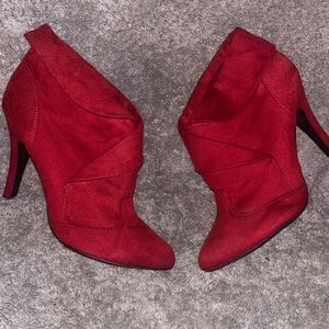 Qupid Red Fold-Over Pointed Ankle Booties